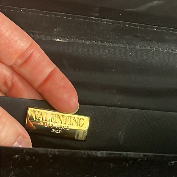 Vintage Valentino evening black and gold sequin hand bag clutch - Picture 7 of 9
